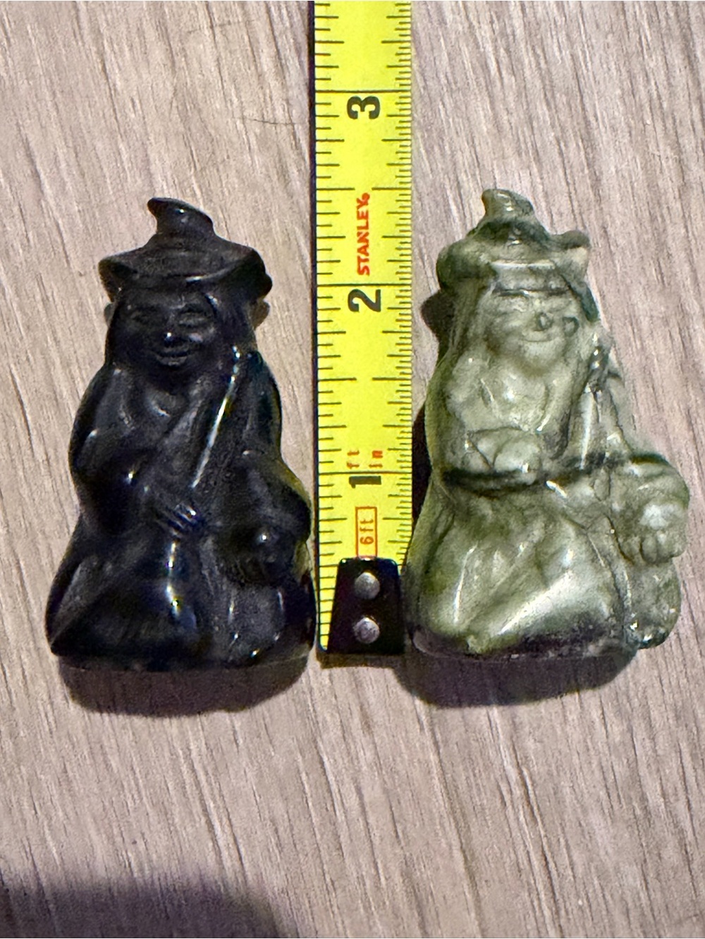 Black Obsidian and Serpentine Witch Carvings Halloween Decor